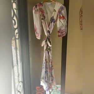 Floral Ganni wrap high low chiffon dress